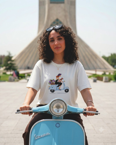 تی شرت زنانه مدل موتورسوار رنگ آبی