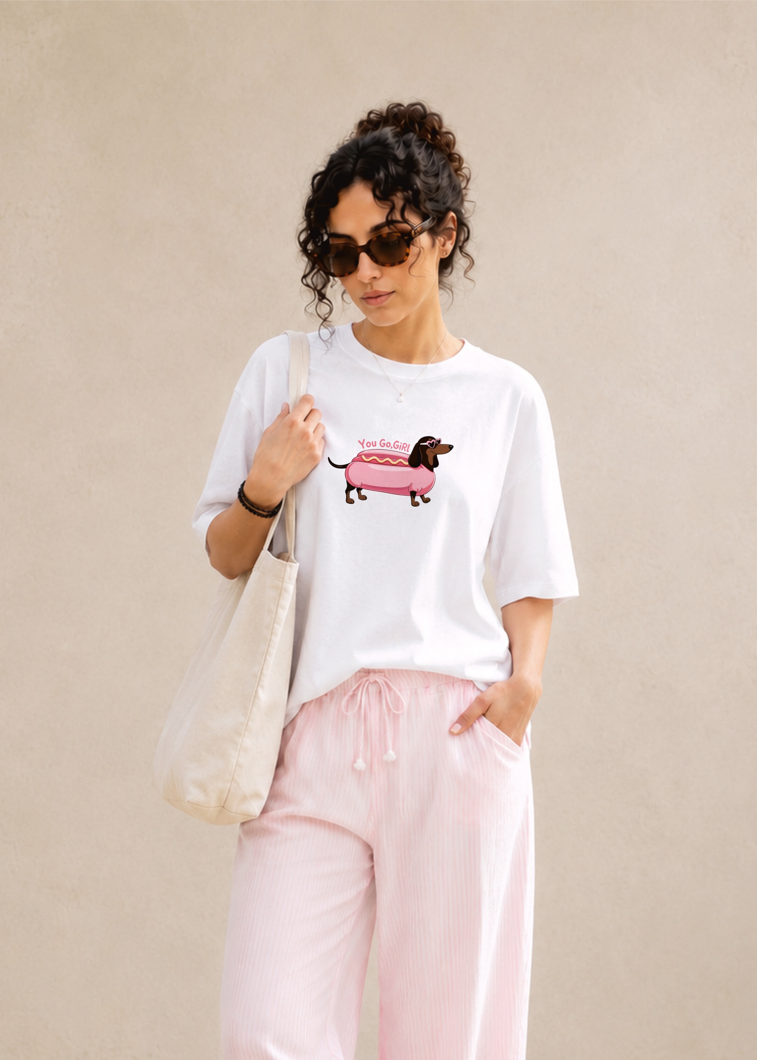 تی شرت زنانه مدل pinky hotdog ترند تابستونی